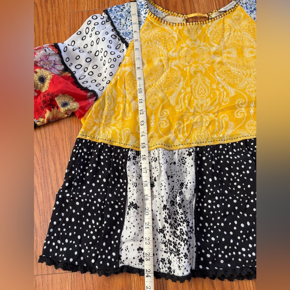 John Mark Patchwork Peasant Blouse * Yellow, Red,… - image 6